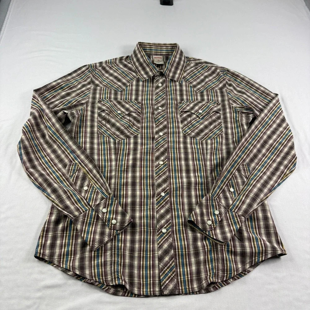 True Religion Western Shirt Mens‎ XL Lot of 2 Plaid Pearl Snap Up Long Sleeve